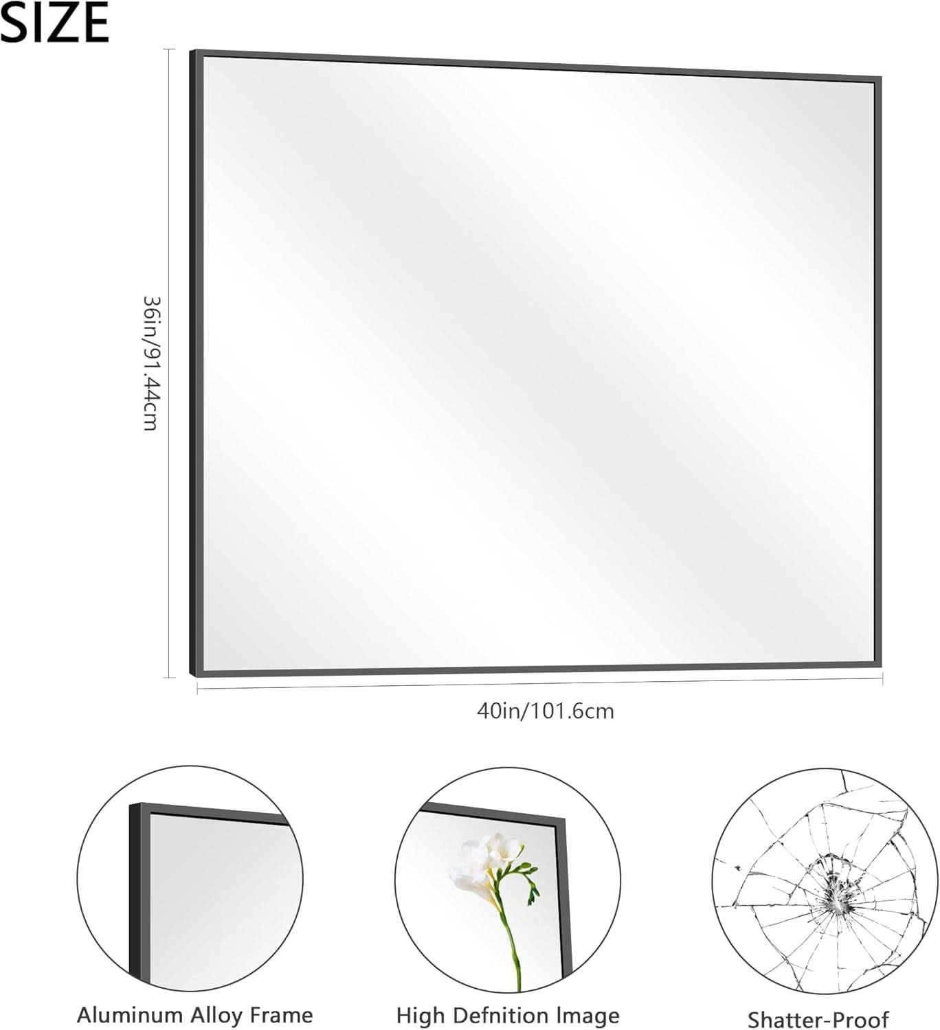 Miroir mural noir 36x40 pouces