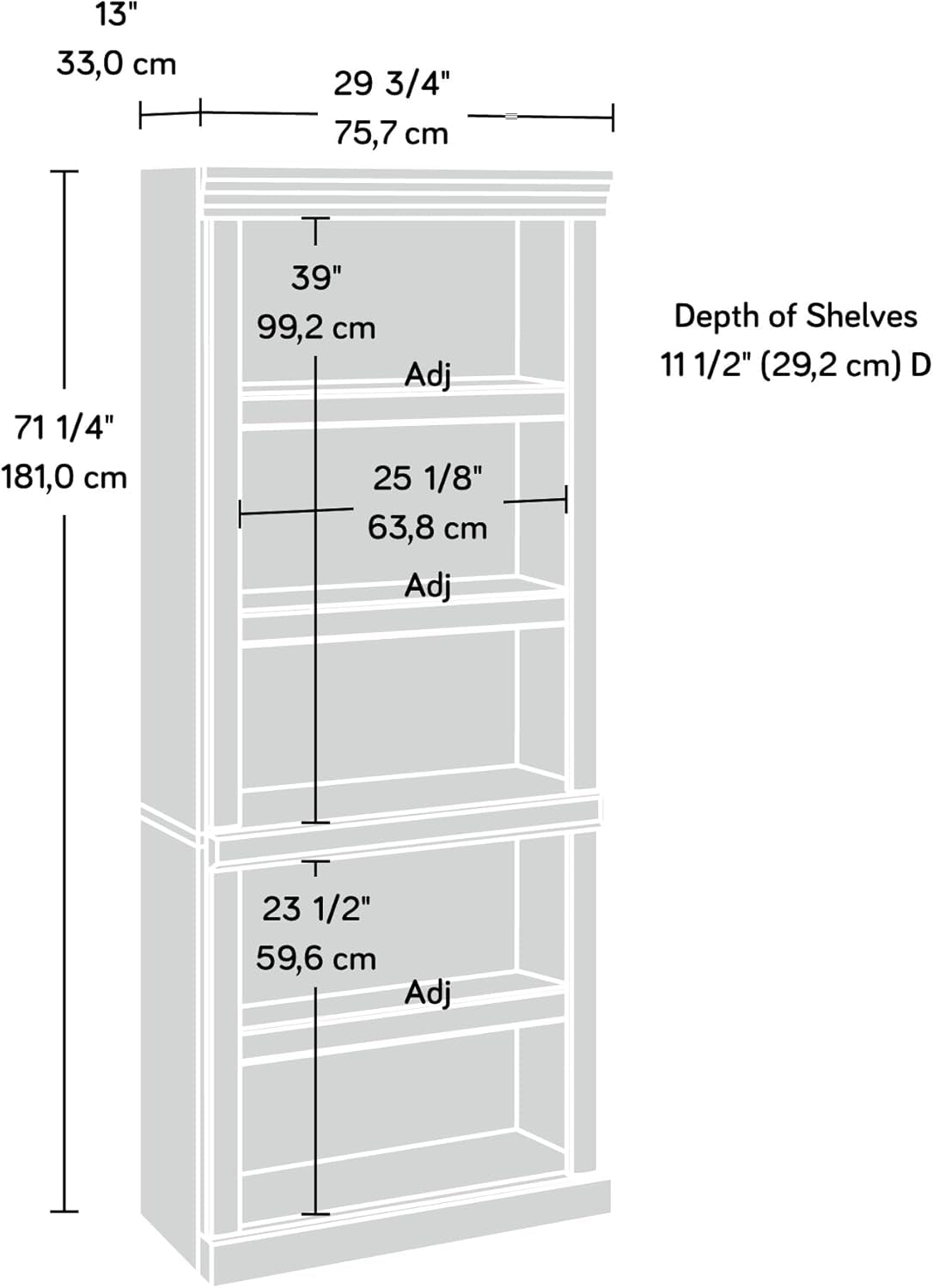 Rich Cherry Finish Heritage Hill Library Bookcase With Adjustable Shelves