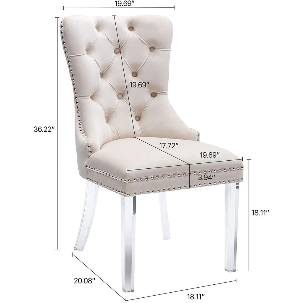 Lot de 4 Chaises de Salle à Manger en Velours Capitonné avec Pieds en Acrylique