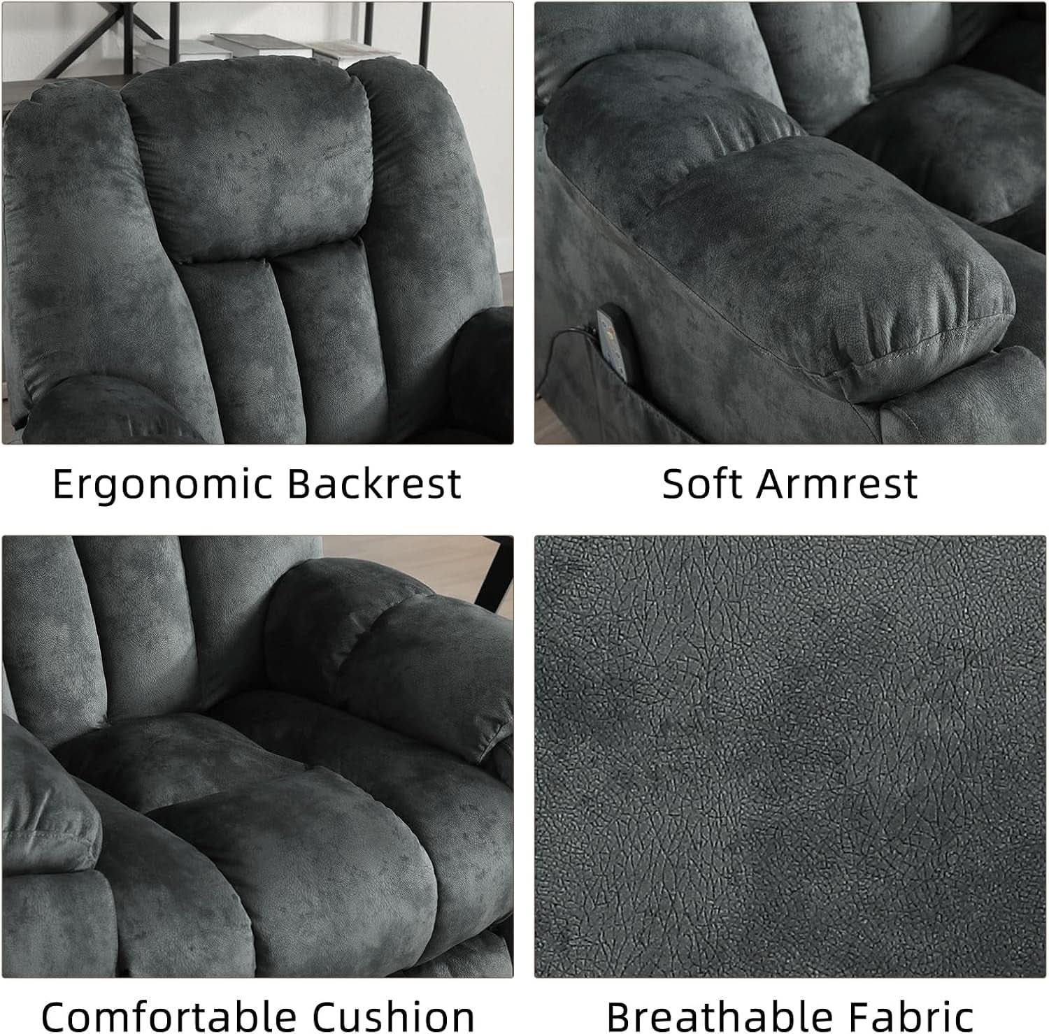 Grey Extra Wide Loveseat Recliner Sofa For Two Cup Holders-2