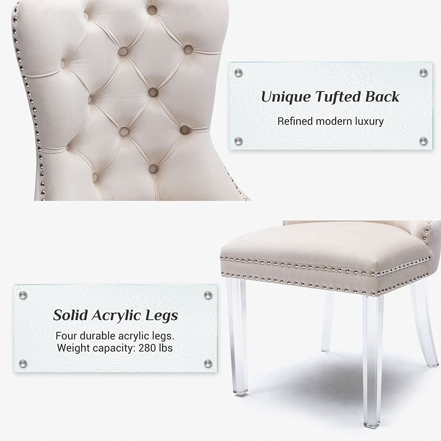 Lot de 4 Chaises de Salle à Manger en Velours Capitonné avec Pieds en Acrylique