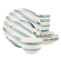 Service de table en grès 12 pièces Gibson Home Kenwood Shores à rayures bleues