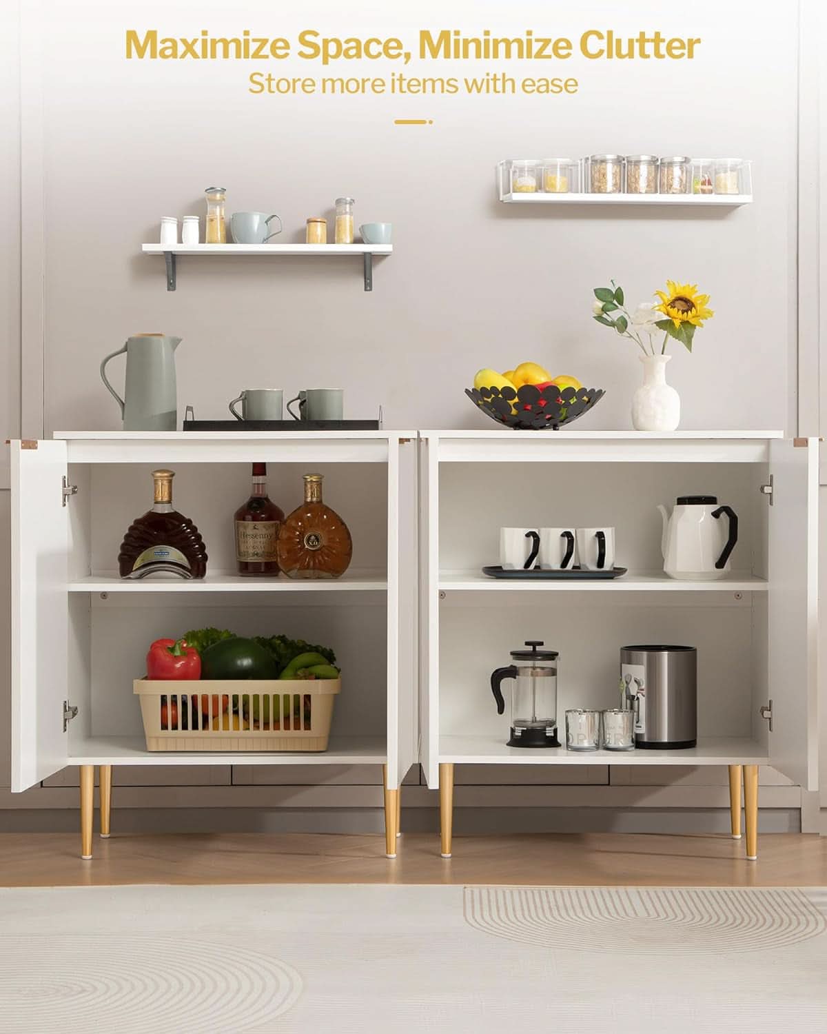 White Fluted Storage Cabinet Set Of 2 Modern Sideboards-3