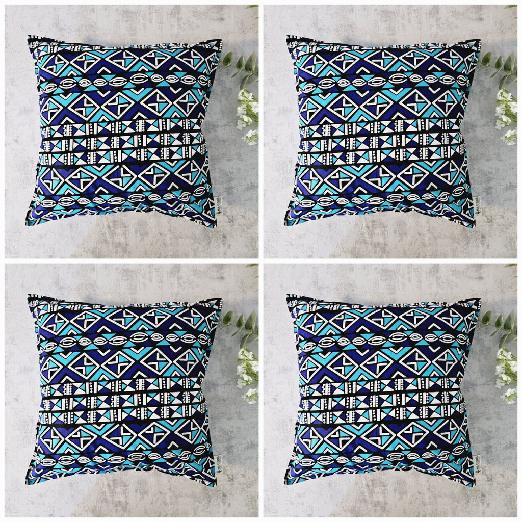 Set of 2 | 4 Cushion Covers |40x40cm | 100% Cotton Wax Ankara Fabric