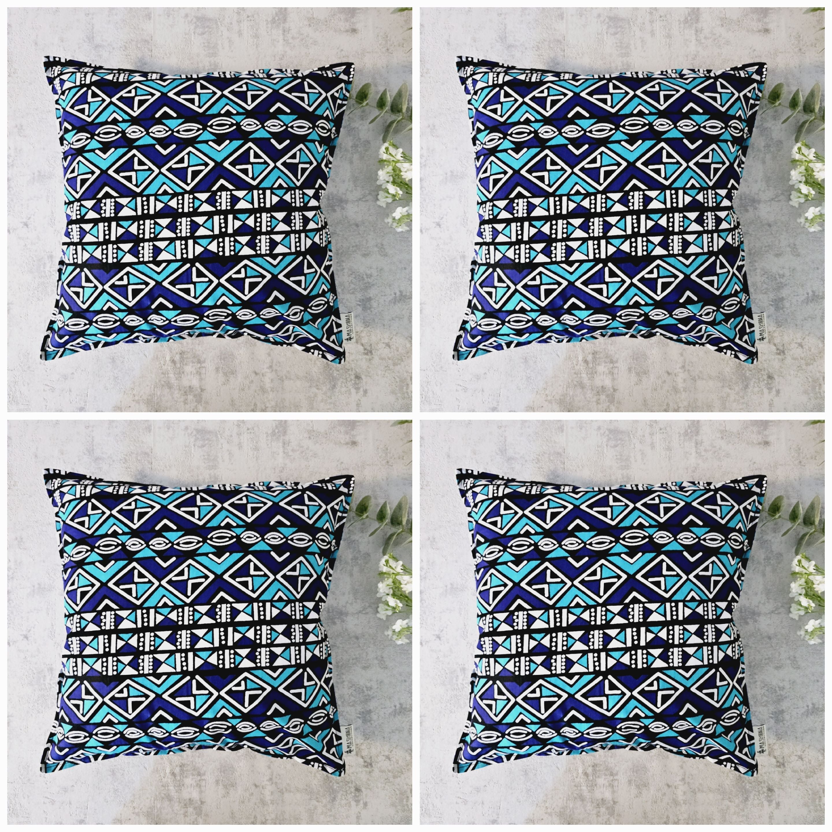 Set of 2 | 4 Cushion Covers |40x40cm | 100% Cotton Wax Ankara Fabric