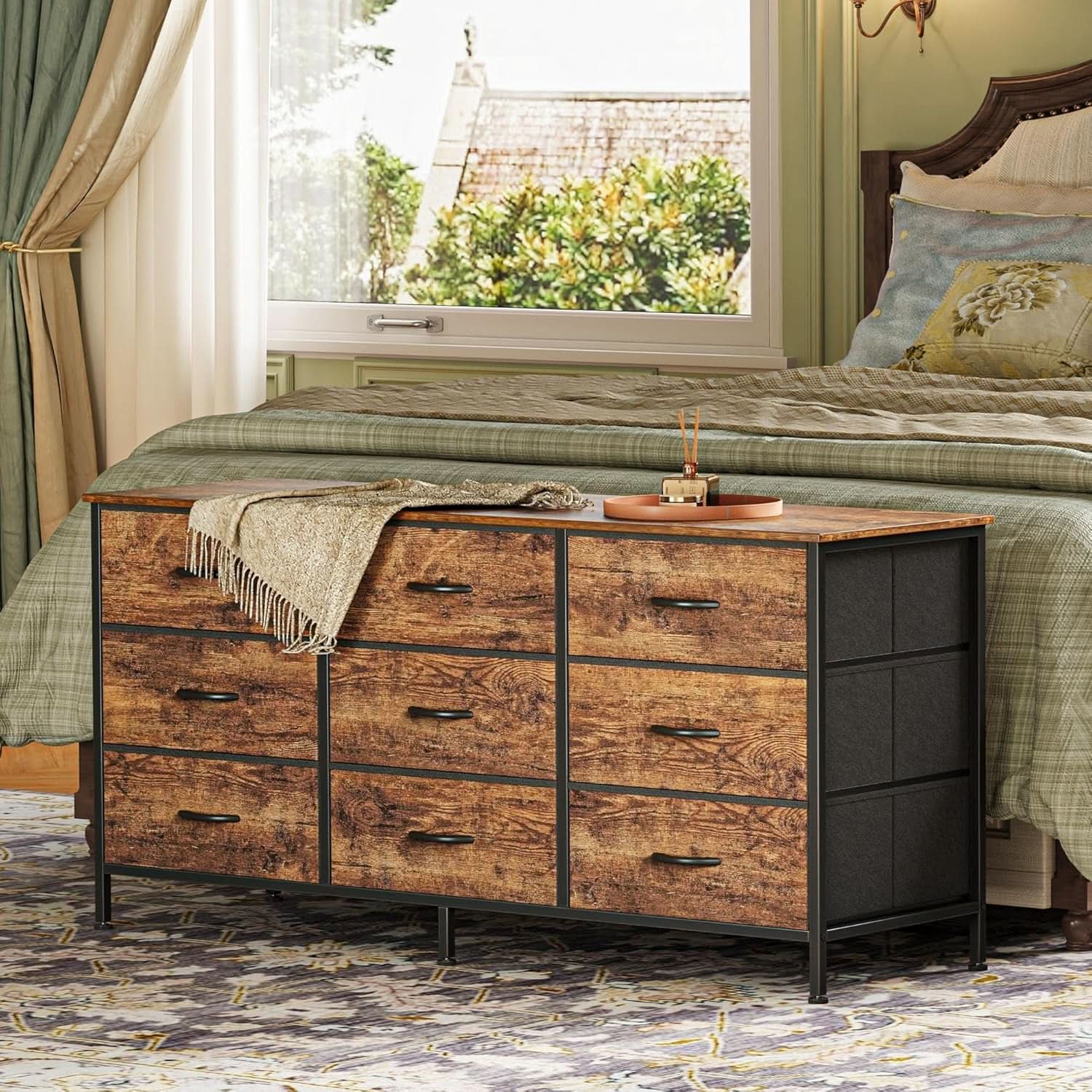 Rustic Brown 9 Drawer Dresser And TV Stand 47 Inch Wide