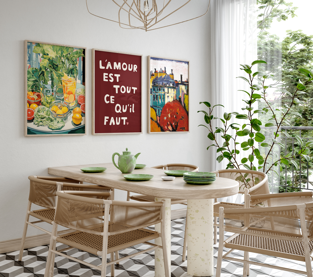 Paris Poster · Geschenkidee · Eiffelturm · französische Typografie & mediterrane Stillleben · Dekoprint ohne Rahmen