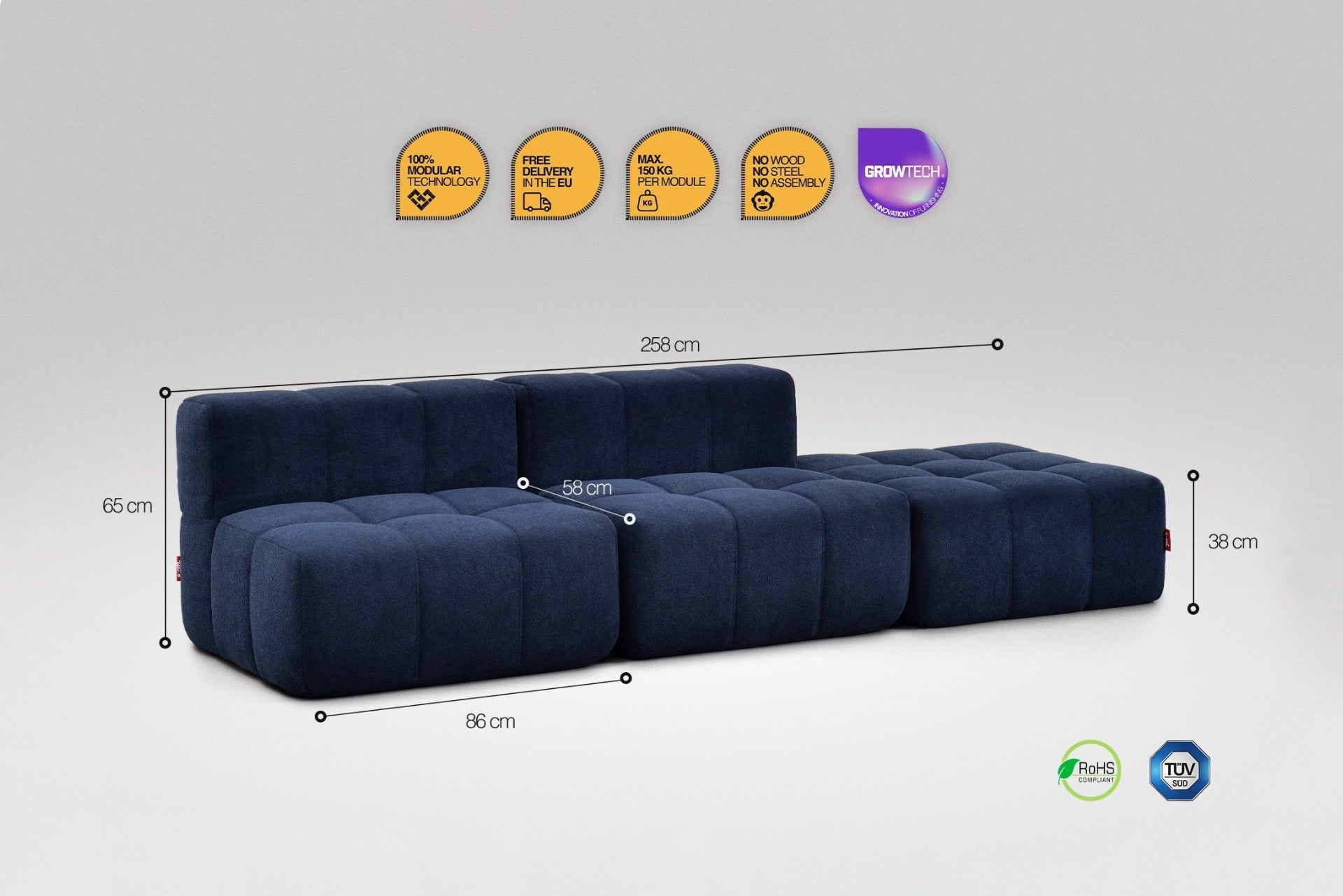 Canapé 3 places modulables – Blau