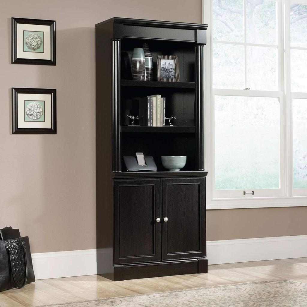 Palladia Library With Doors Bookcase Wind Oak 29 Inch Wide