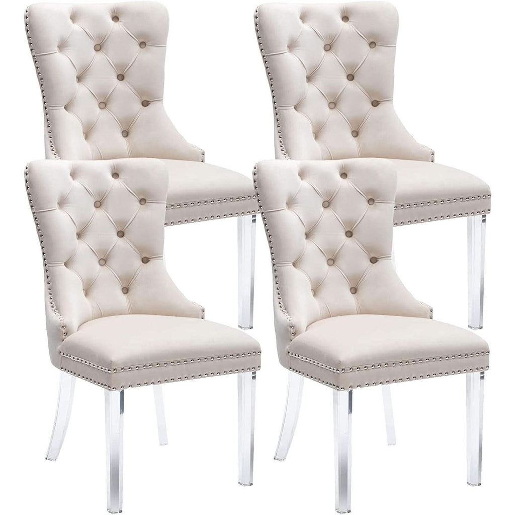Lot de 4 Chaises de Salle à Manger en Velours Capitonné avec Pieds en Acrylique