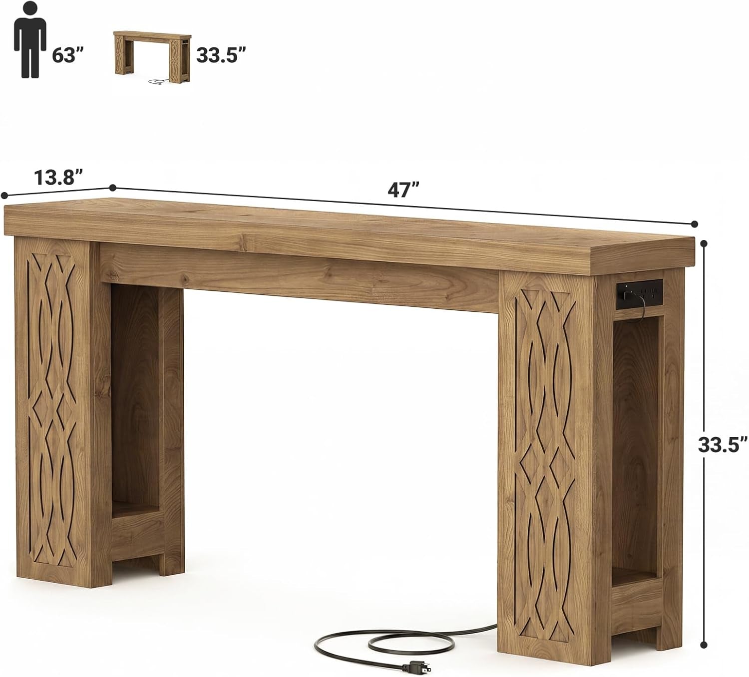 Console Table Rustic – Éclairage LED et Recharge USB