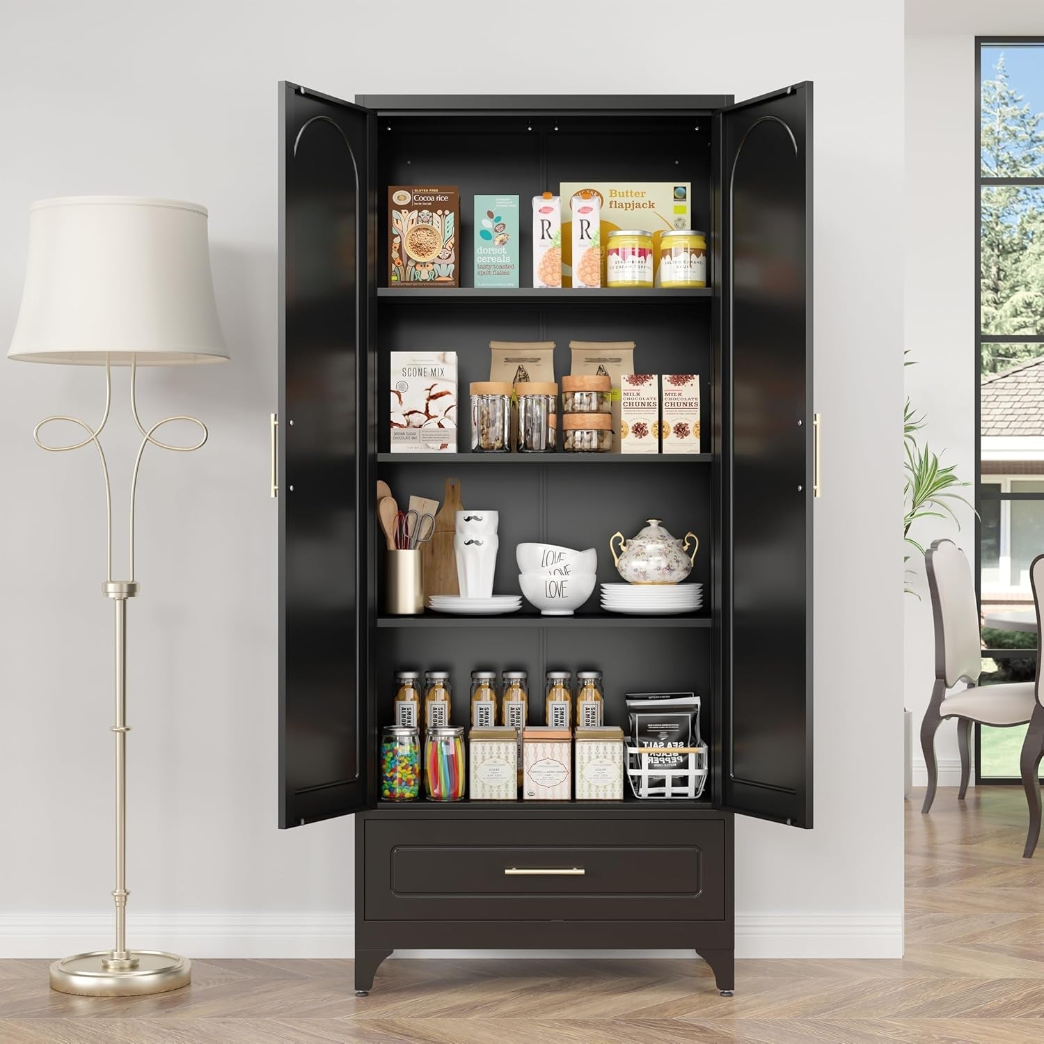 Armoire de rangement industrielle noire avec tiroirs