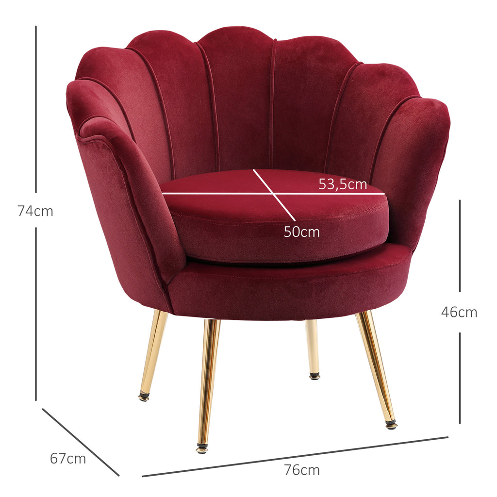 Fauteuil coquillage en velours rouge