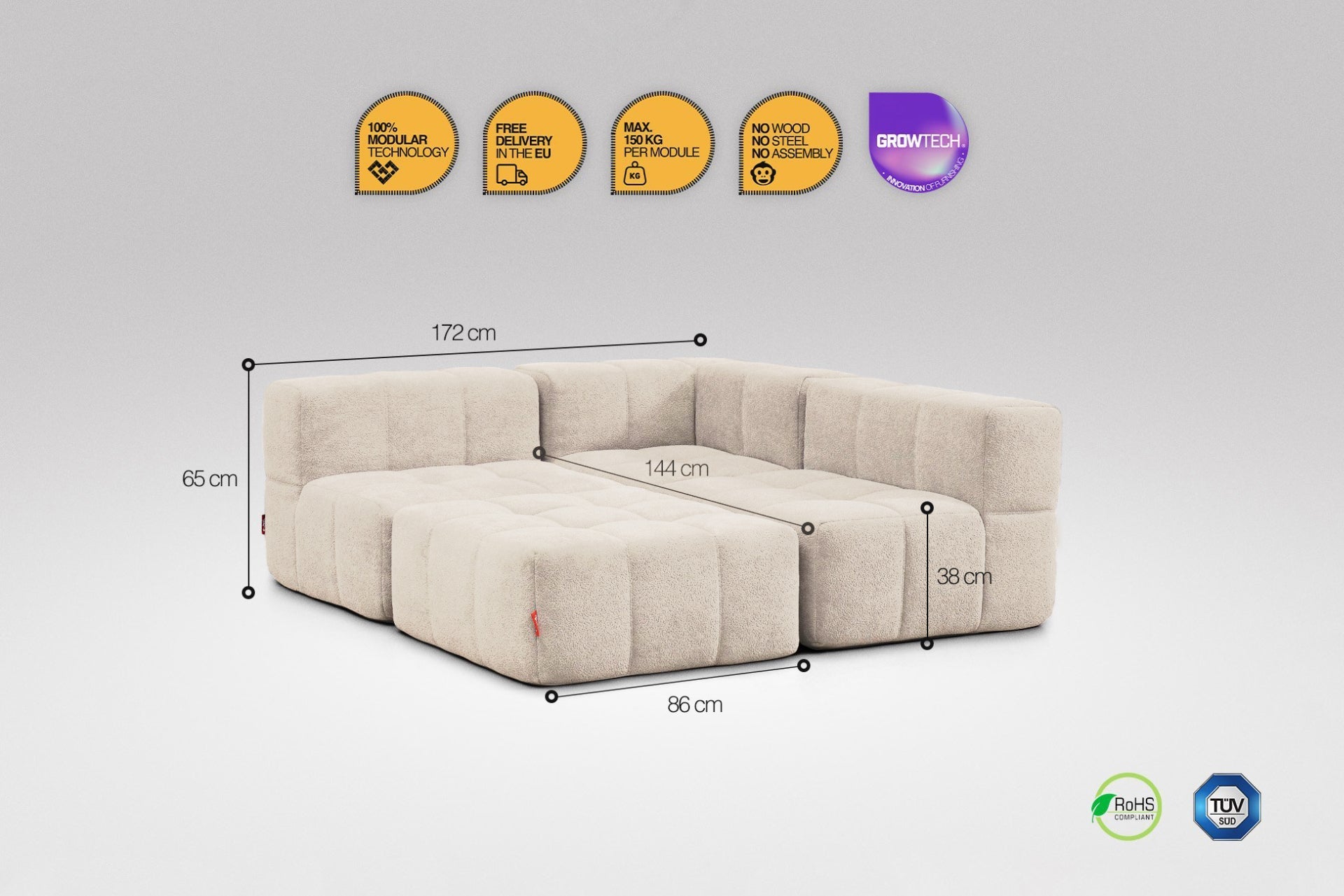 Canapé 4 places convertible – Beige