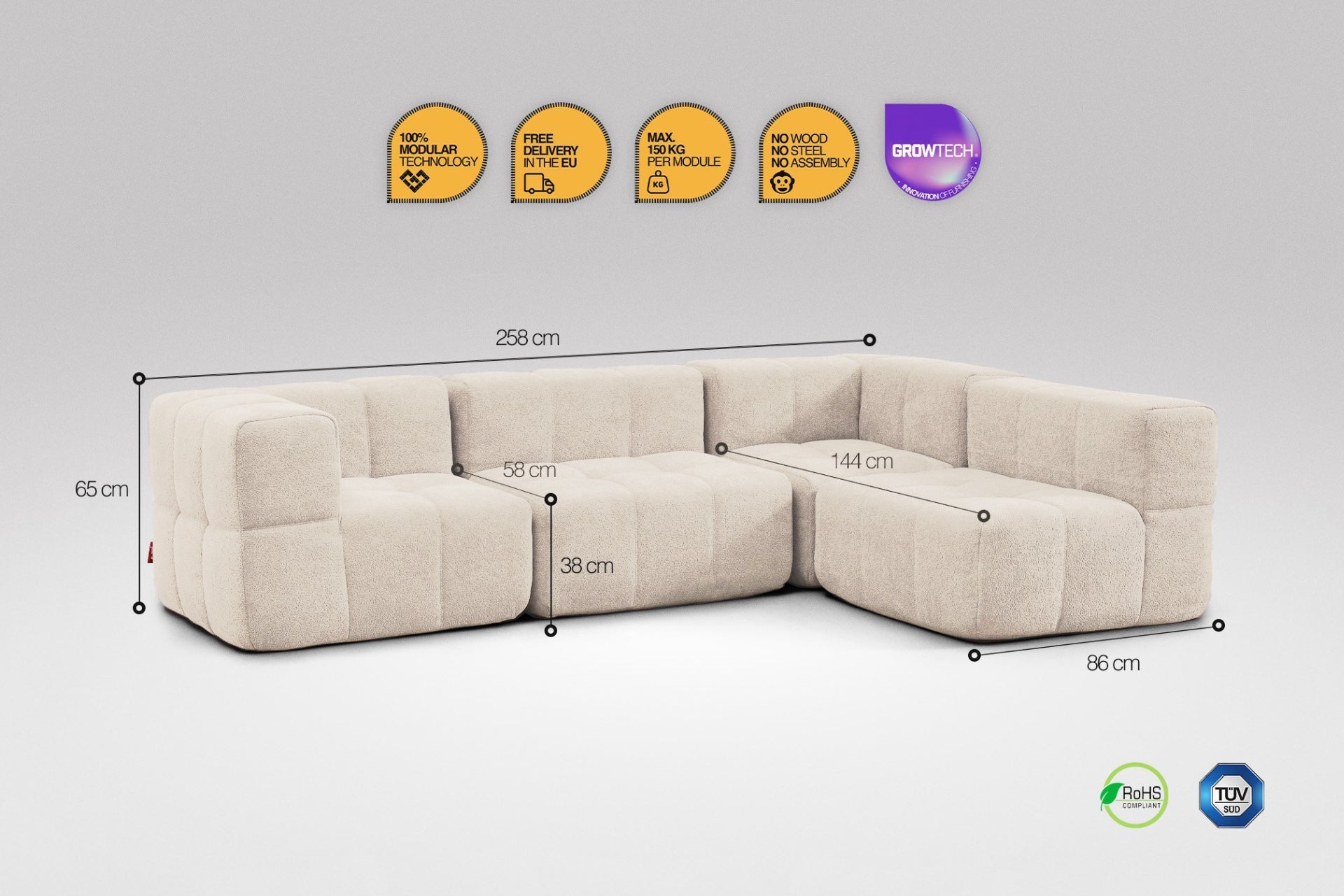 Canapé 4 places modulables– Beige