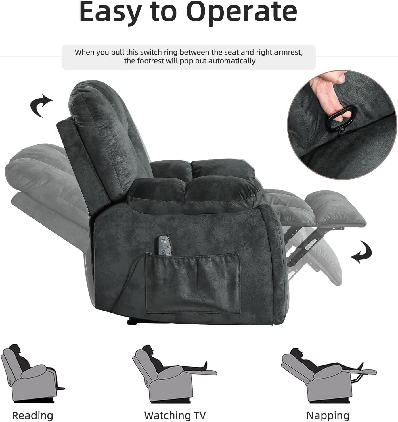 Grey Extra Wide Loveseat Recliner Sofa For Two Cup Holders-3