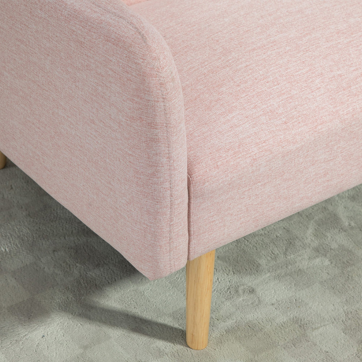 Canapé Convertible 2 Places Scandinave Rose – Tissu Aspect Lin, Dossier Inclinable 3 Positions, Pieds Bois