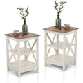 Lot de 2 Tables de Chevet Ivoire Rustique avec Étagères 60 cm