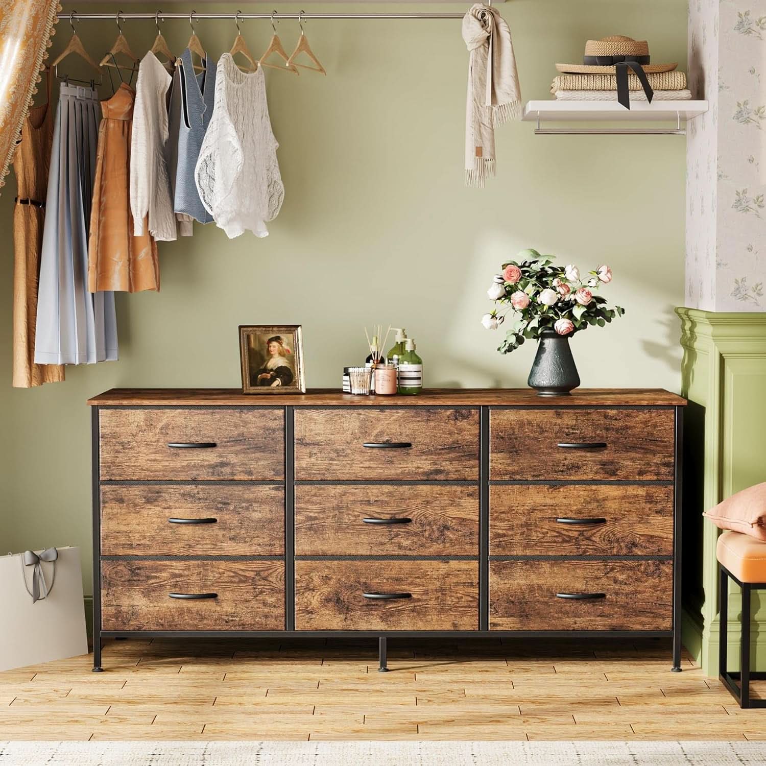 Rustic Brown 9 Drawer Dresser And TV Stand 47 Inch Wide