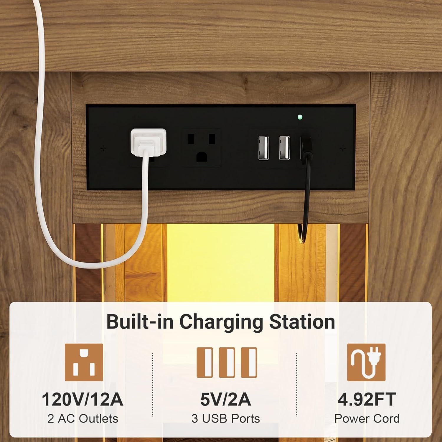 Console Table Rustic – Éclairage LED et Recharge USB