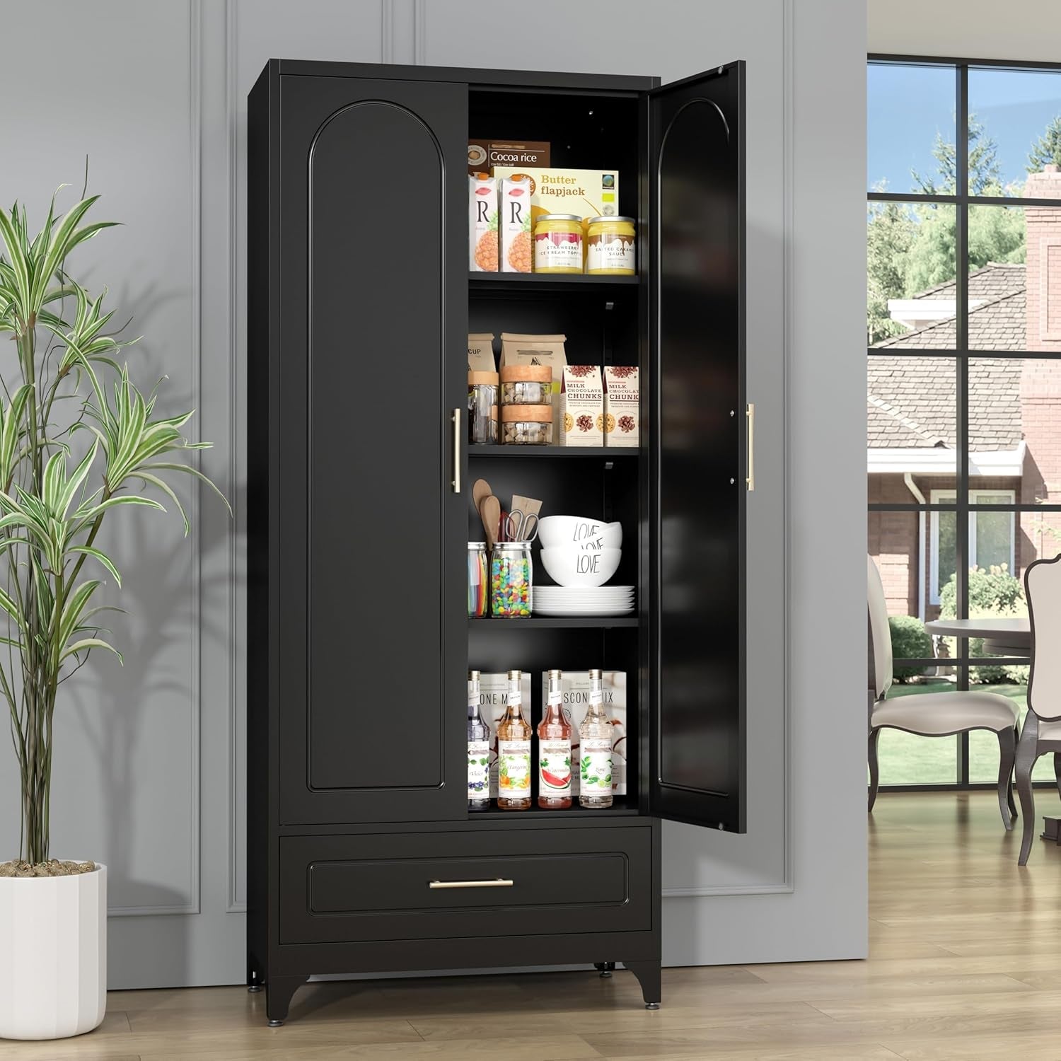 Armoire de rangement industrielle noire avec tiroirs