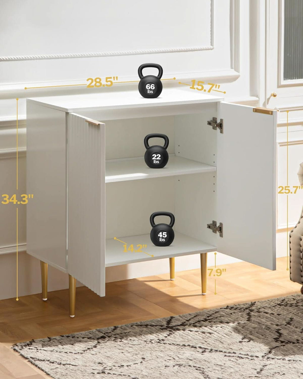 White Fluted Storage Cabinet Set Of 2 Modern Sideboards-1