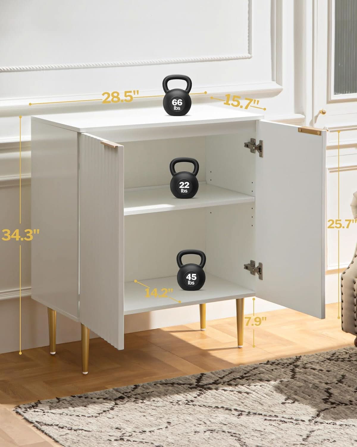 White Fluted Storage Cabinet Set Of 2 Modern Sideboards-1