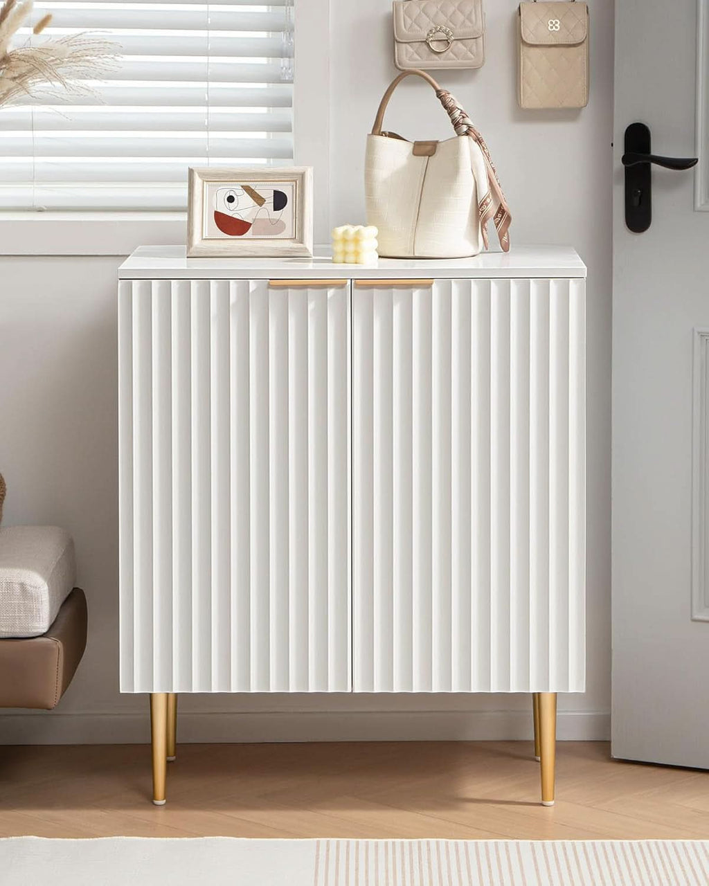White Fluted Storage Cabinet Set Of 2 Modern Sideboards-4