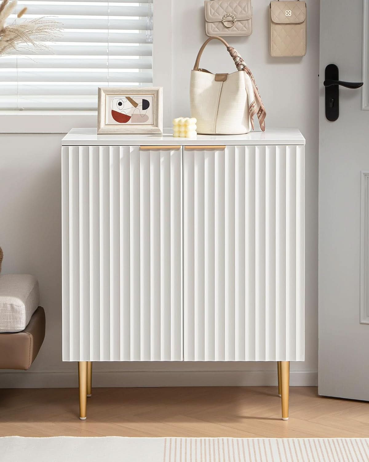 White Fluted Storage Cabinet Set Of 2 Modern Sideboards-4