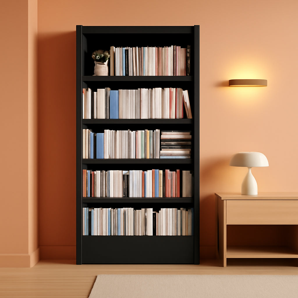 Adjustable Five Tier Black Metal Library Bookshelf