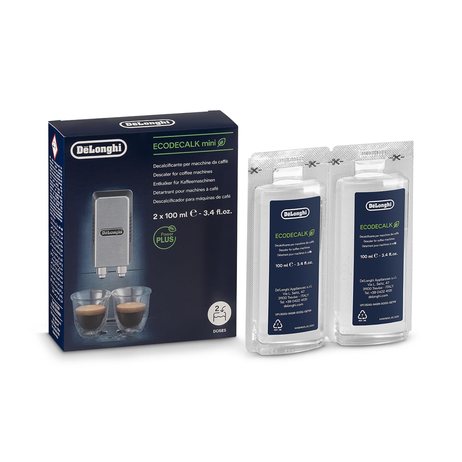 De'Longhi EcoDecalk Détartrant DLSC500, 5 Doses de Décalcification, Accessoire de Maintenance pour Machine à Café, Ingrédients à Base de Plantes, Bouteille Avec 5 Doses, 500ml