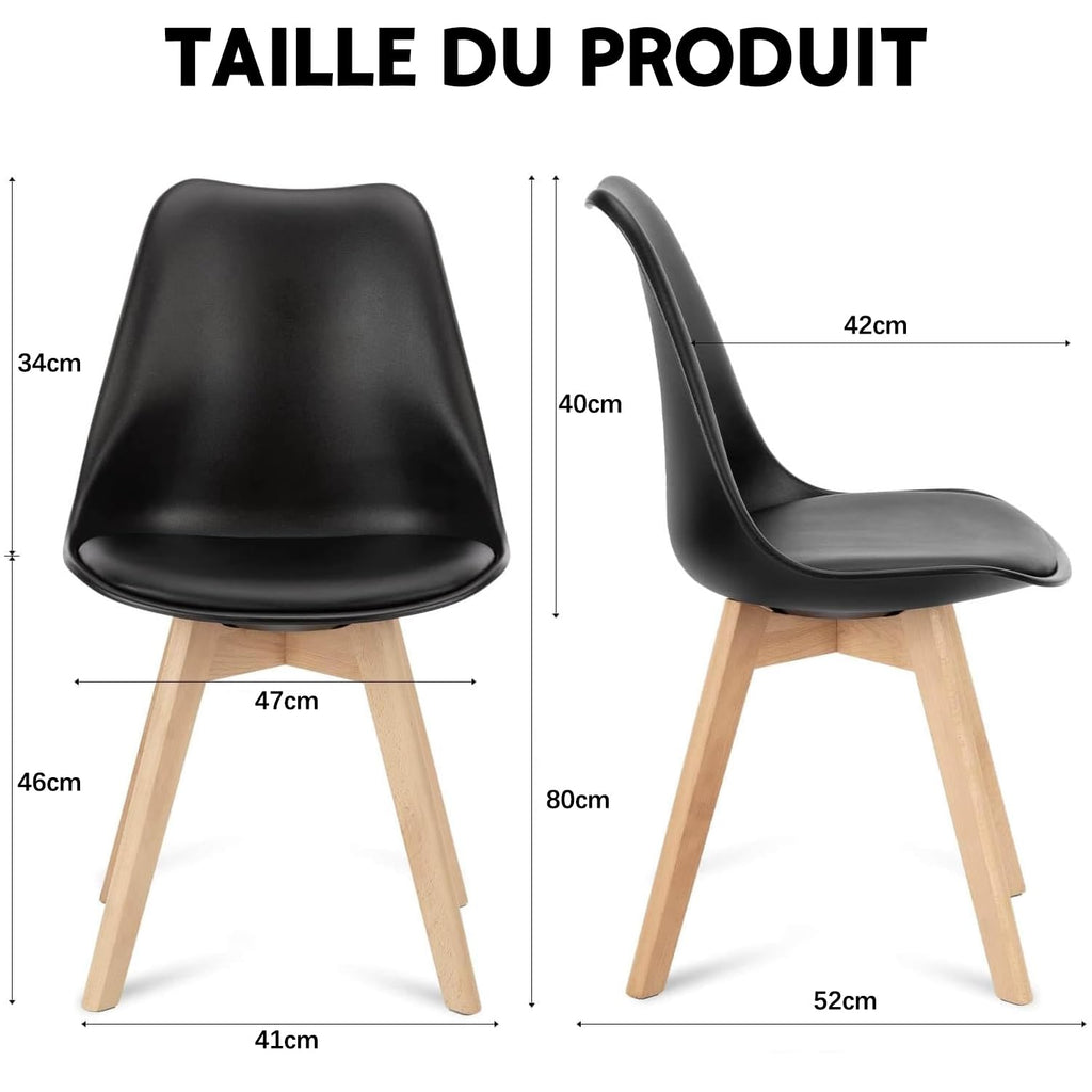 Chaises Salle à Manger, Chaise Scandinave Lot de 4,Idéal pour Salle à Manger,Salon,Cuisine,Chambre à Coucher (4, Noir)