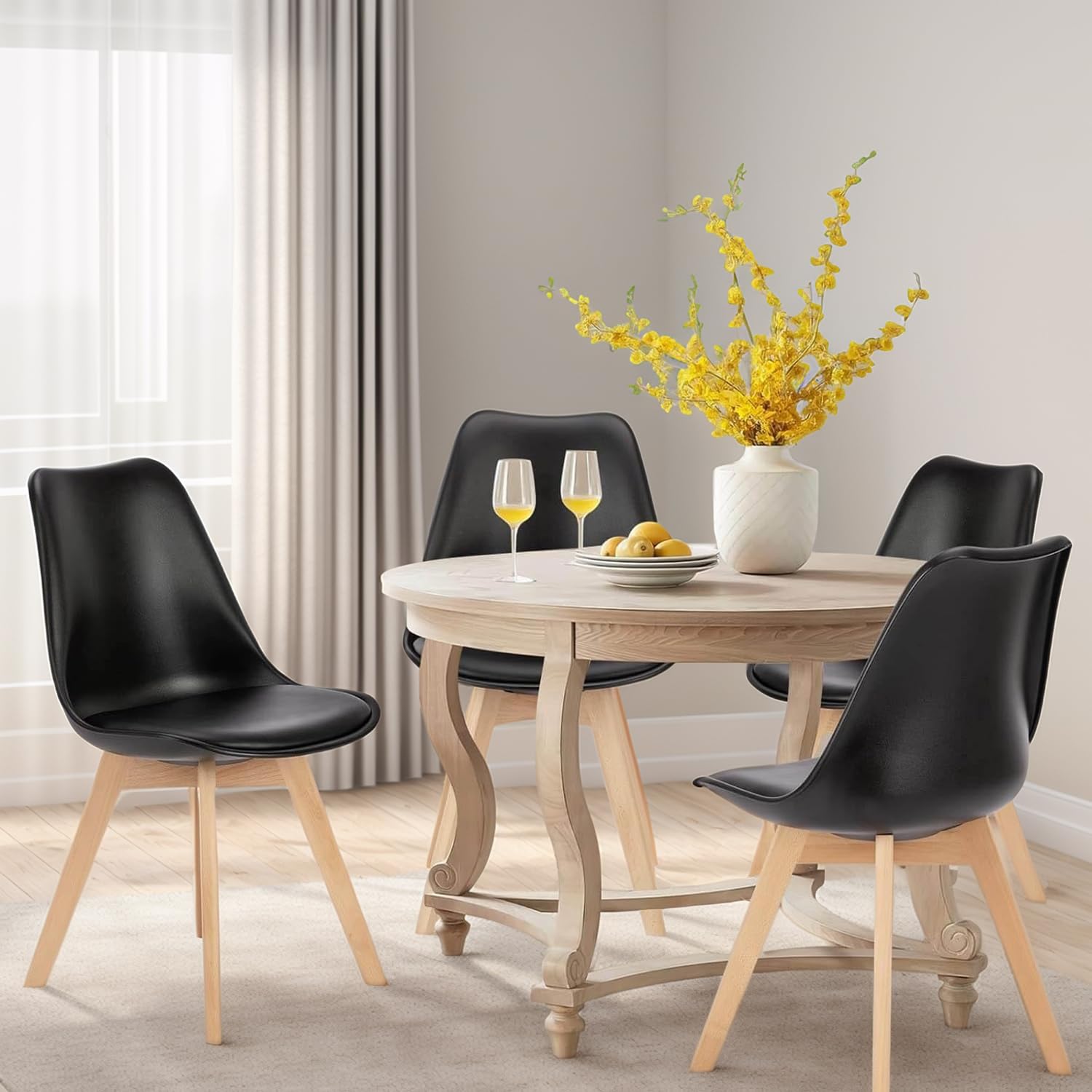 Chaises Salle à Manger, Chaise Scandinave Lot de 4,Idéal pour Salle à Manger,Salon,Cuisine,Chambre à Coucher (4, Noir)