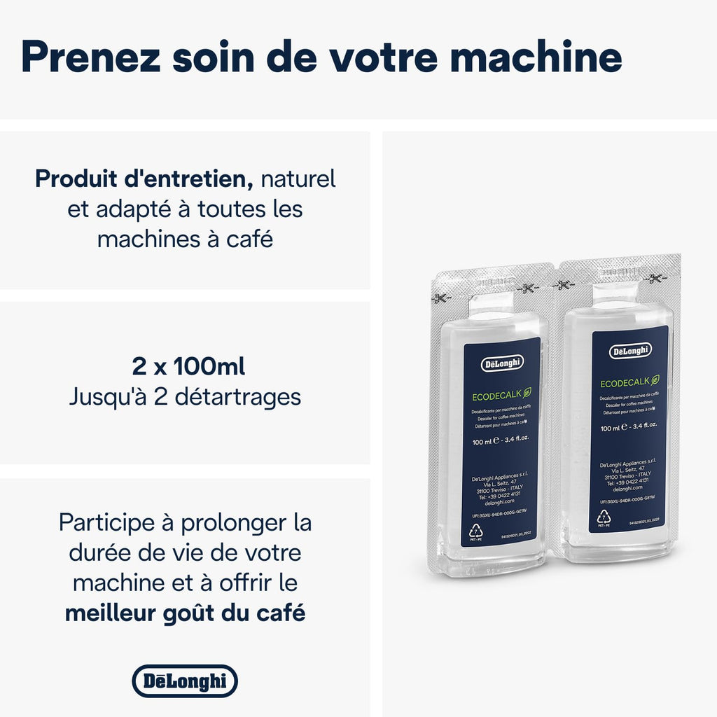 De'Longhi EcoDecalk Détartrant DLSC500, 5 Doses de Décalcification, Accessoire de Maintenance pour Machine à Café, Ingrédients à Base de Plantes, Bouteille Avec 5 Doses, 500ml