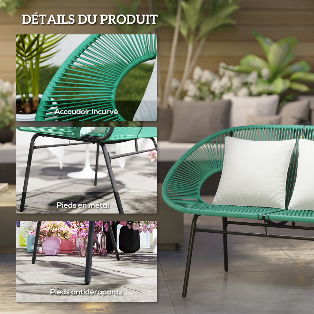 Banquette de jardin 2 places avec 2 coussins - vert foncé