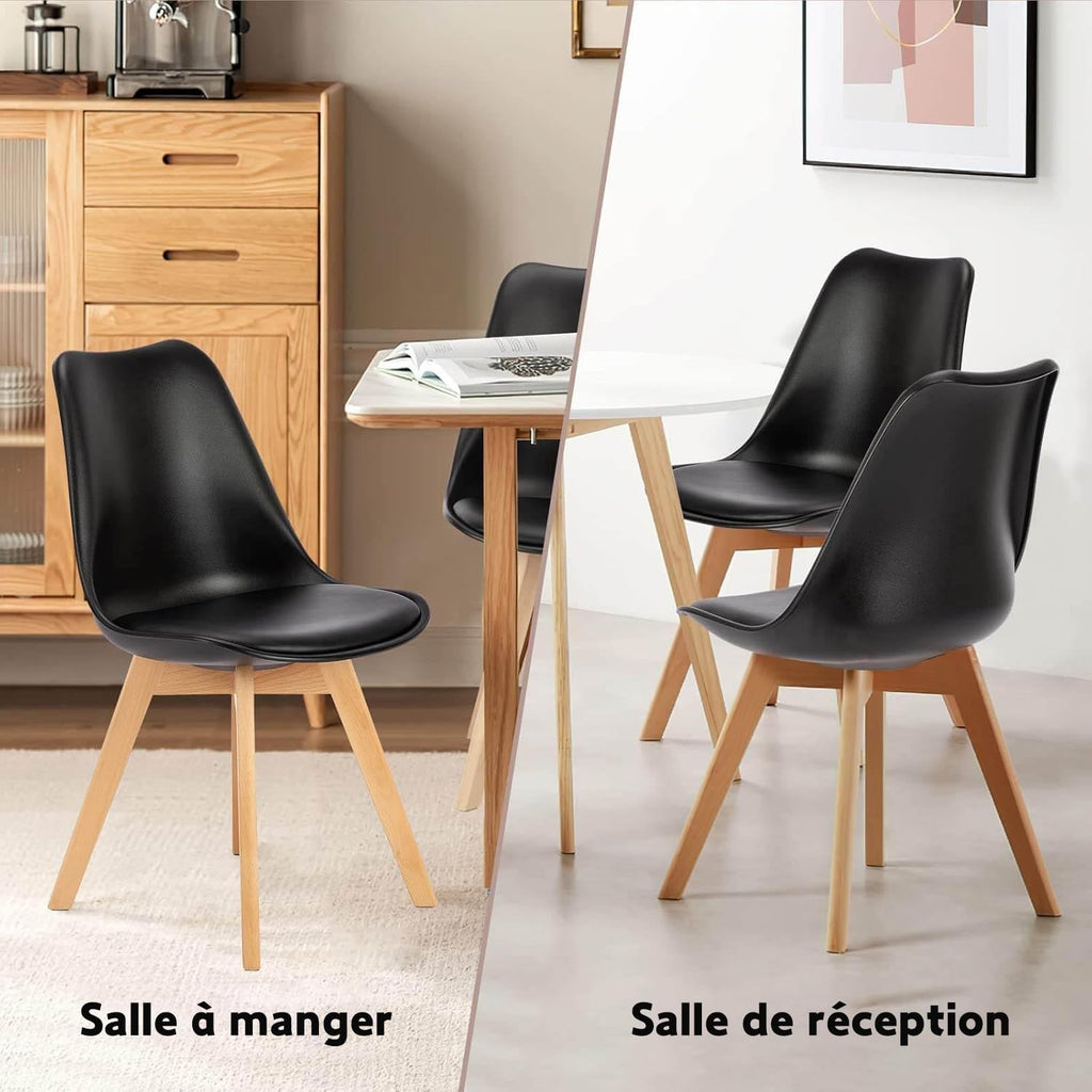 Chaises Salle à Manger, Chaise Scandinave Lot de 4,Idéal pour Salle à Manger,Salon,Cuisine,Chambre à Coucher (4, Noir)