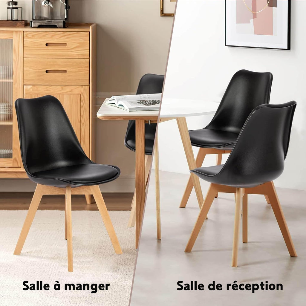 Chaises Salle à Manger, Chaise Scandinave Lot de 4,Idéal pour Salle à Manger,Salon,Cuisine,Chambre à Coucher (4, Noir)