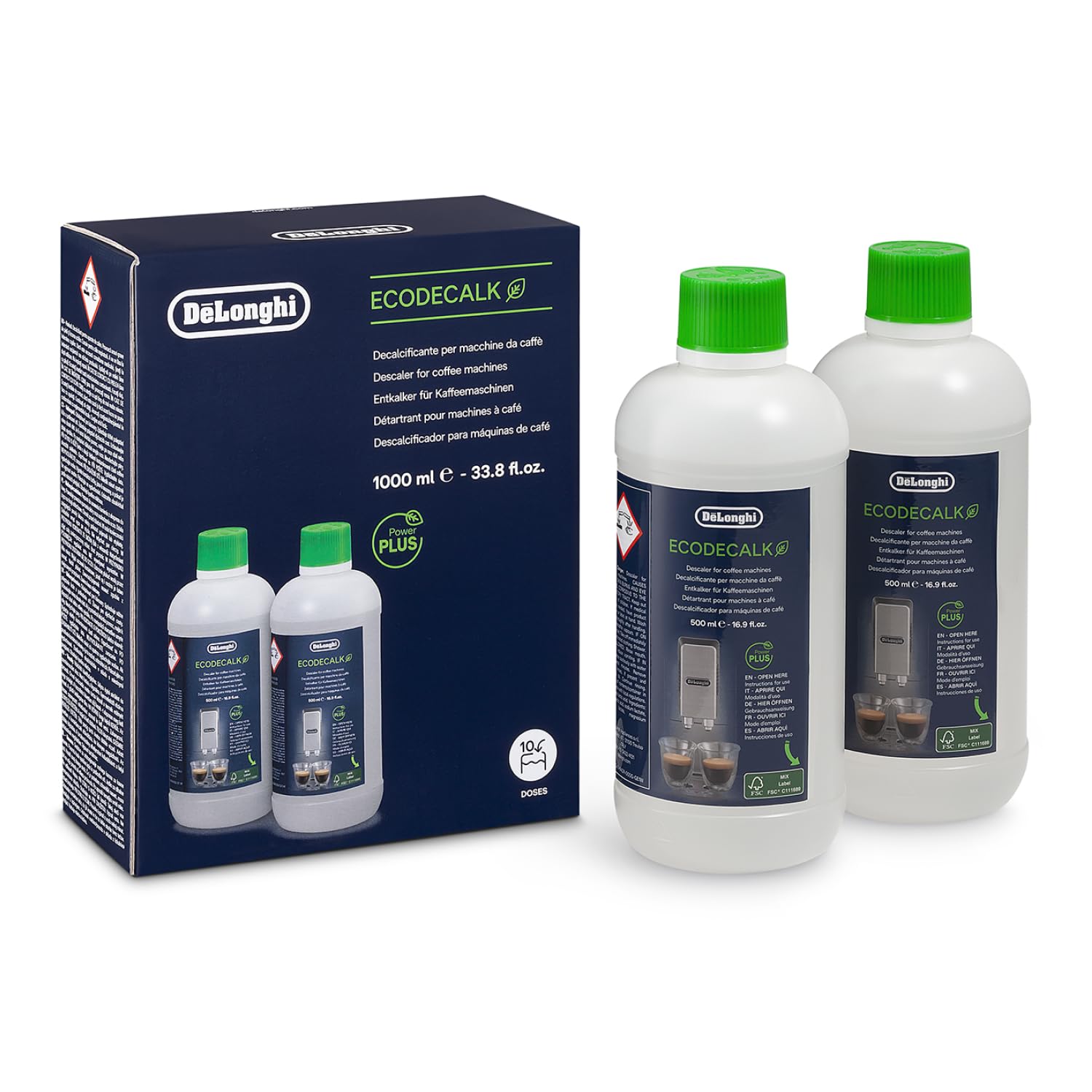 De'Longhi EcoDecalk Détartrant DLSC500, 5 Doses de Décalcification, Accessoire de Maintenance pour Machine à Café, Ingrédients à Base de Plantes, Bouteille Avec 5 Doses, 500ml