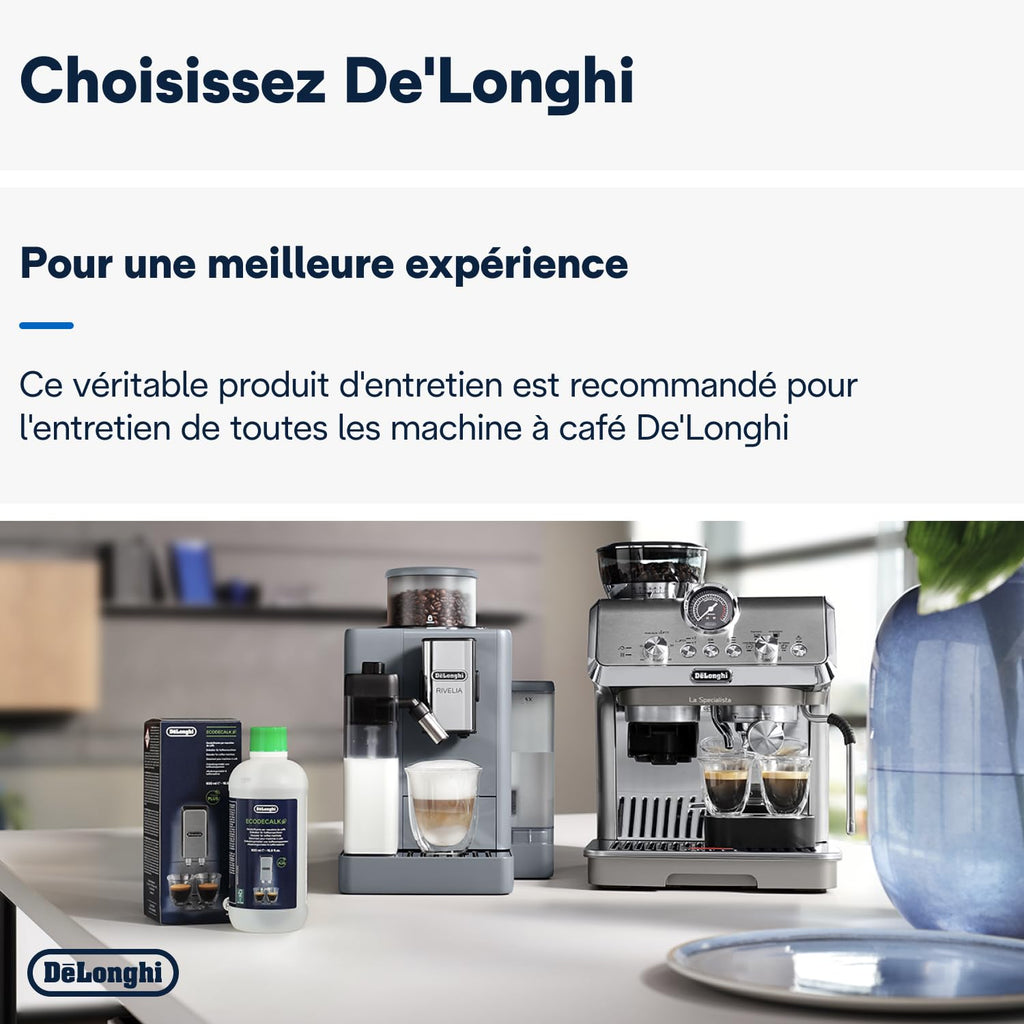 De'Longhi EcoDecalk Détartrant DLSC500, 5 Doses de Décalcification, Accessoire de Maintenance pour Machine à Café, Ingrédients à Base de Plantes, Bouteille Avec 5 Doses, 500ml
