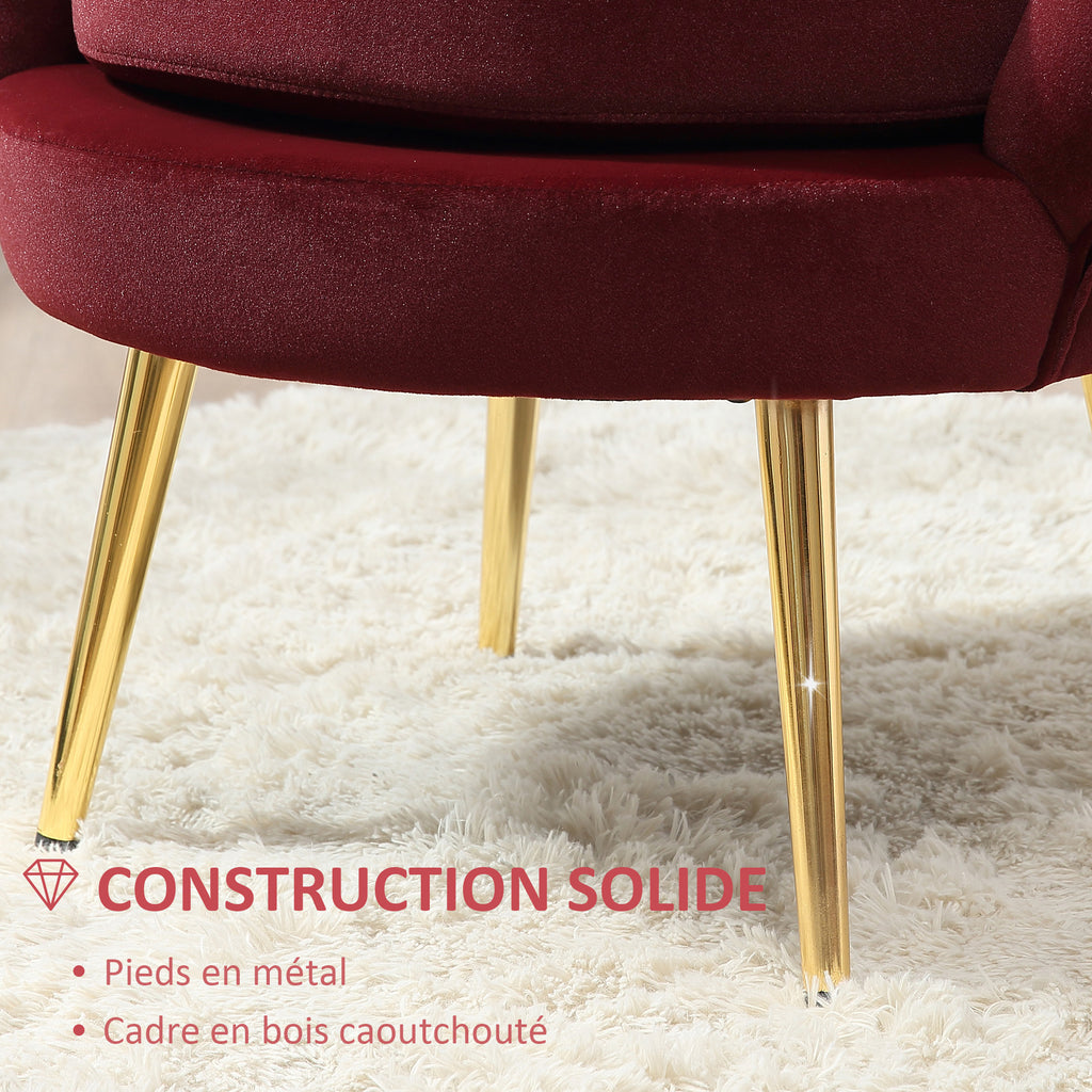 Fauteuil coquillage en velours rouge