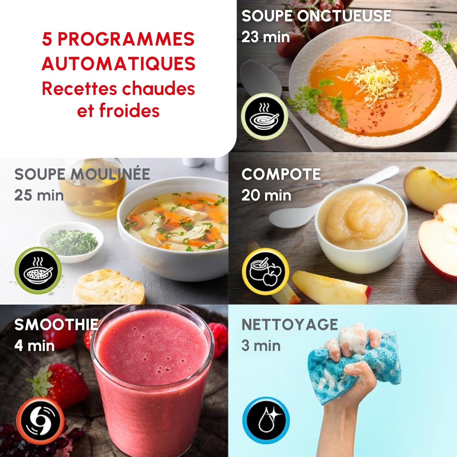 Moulinex - Easy Soup Blender Chauffant 1000W - 5 programmes - 1.2 L