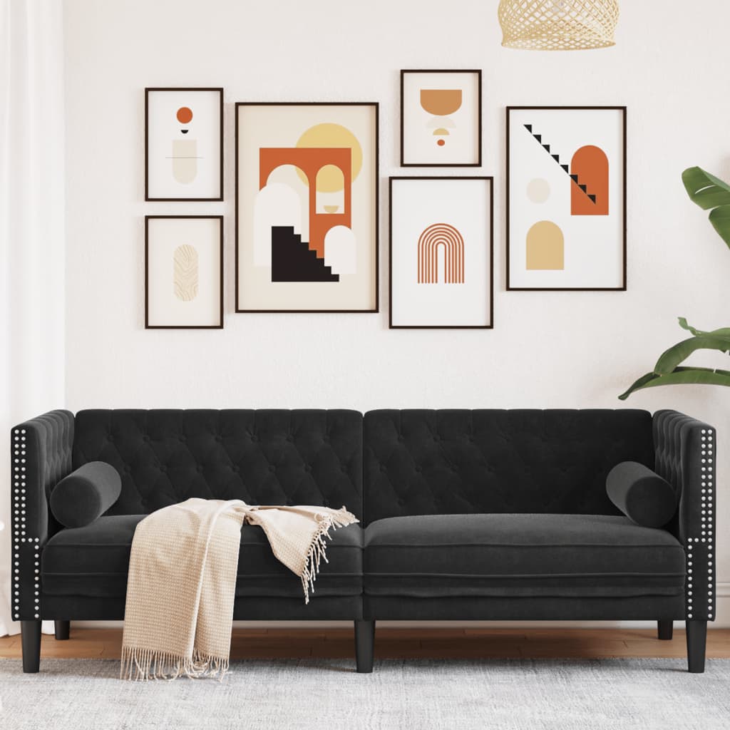 Canapé Chesterfield Avec Traversins Velours