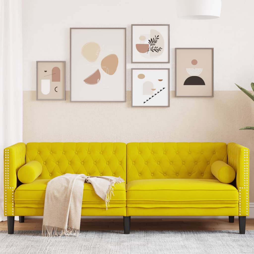 Canapé Chesterfield Avec Traversins Velours
