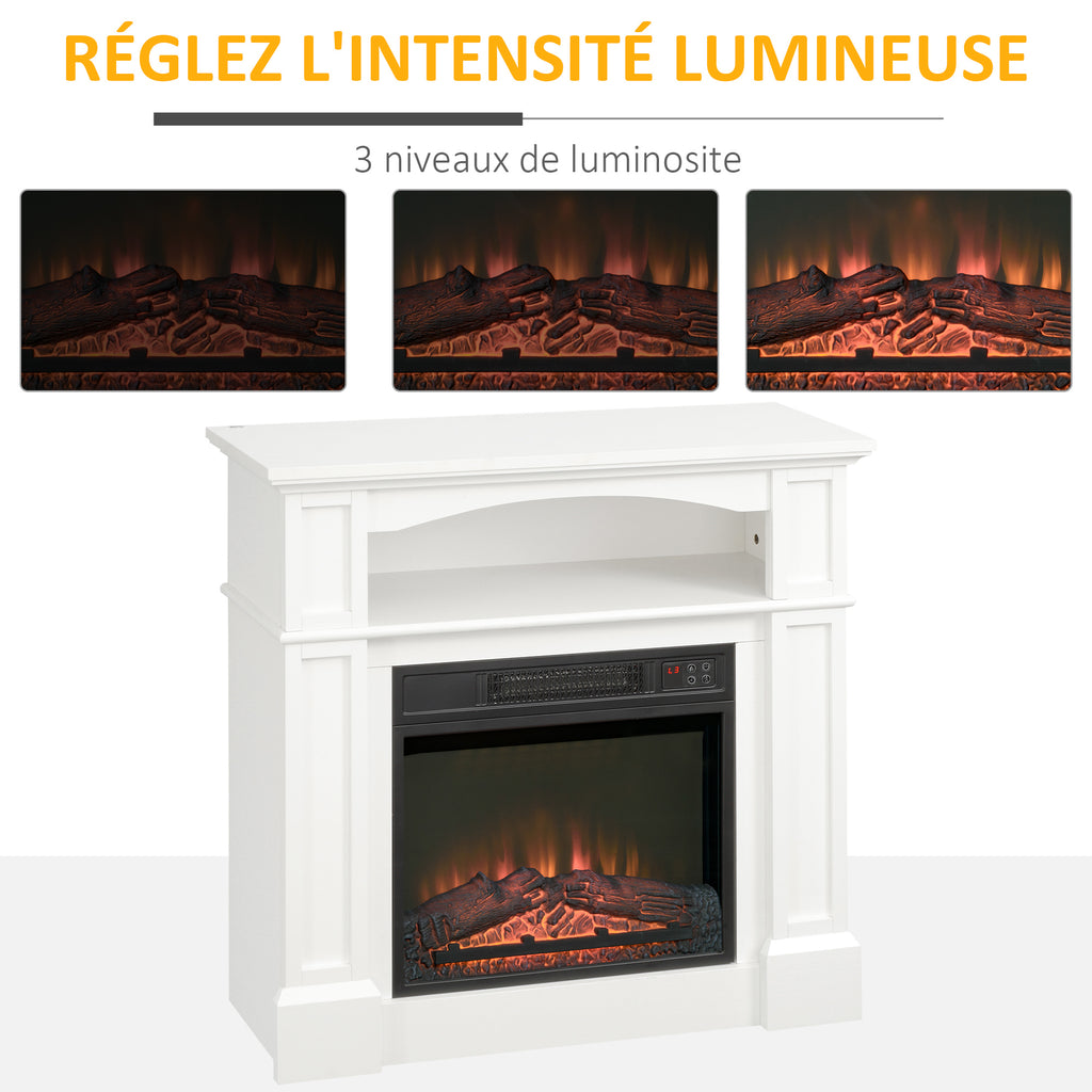 Cheminée électrique effet flammes LED luminosité réglable avec télécommande - 1800 W - 80,5 x 32,3 x 80,5 cm blanc