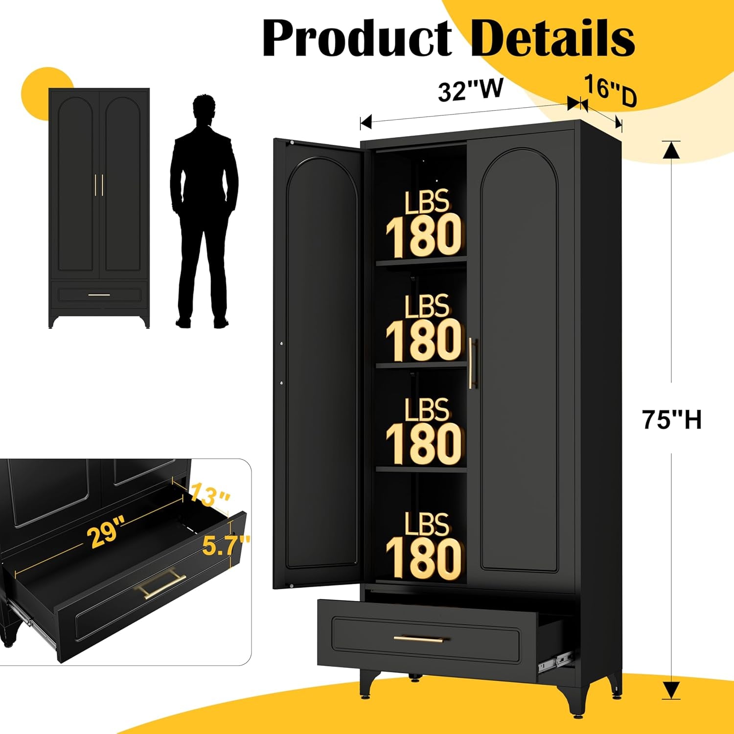 Armoire de rangement industrielle noire avec tiroirs