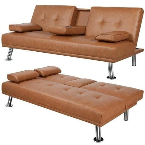 Canapé-lit convertible marron en cuir synthétique