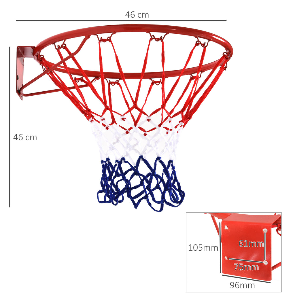Panier de basket, anneau de basketball avec filet, suspendu mural intérieur et extérieur,  Ø 46 x 46 cm, rouge