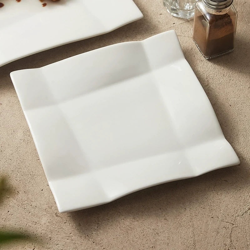 Origami-Inspired Square Ceramic Plate — Sculptural Fine Dining Tableware