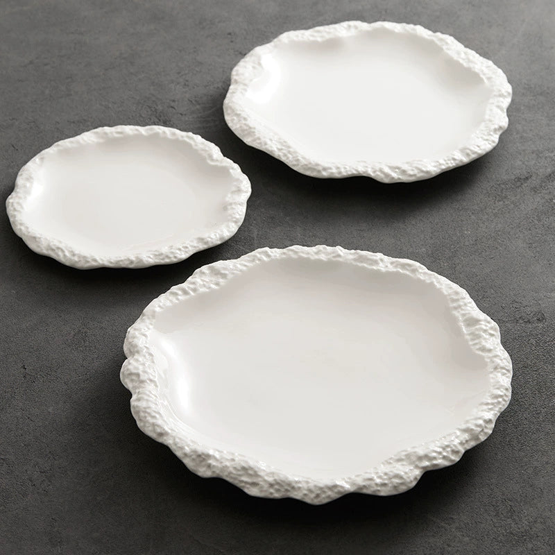 Rock Pattern Ceramic Plate – Modern Flat Shallow Dish for Dining & Display