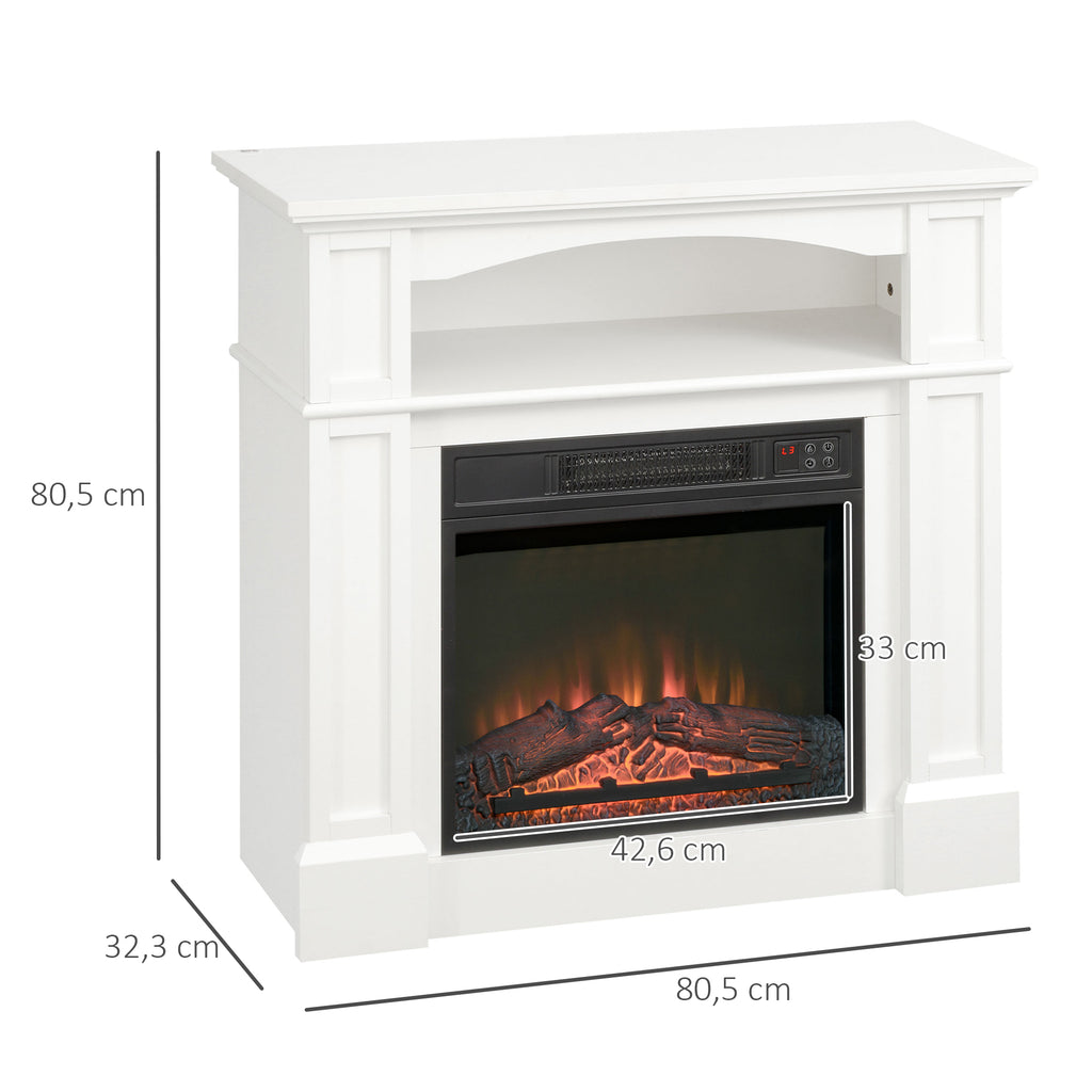 Cheminée électrique effet flammes LED luminosité réglable avec télécommande - 1800 W - 80,5 x 32,3 x 80,5 cm blanc